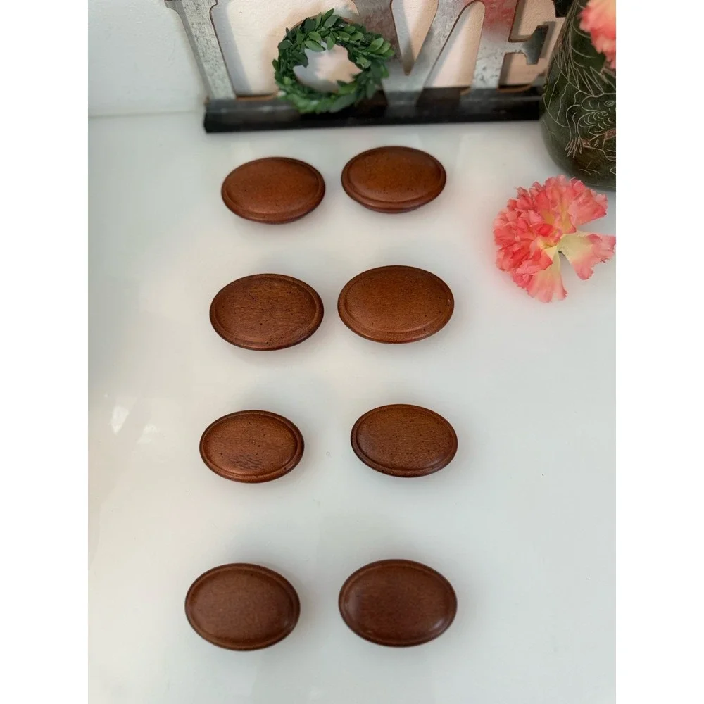 1950s Set 8 Antique Vintage Oval Maple Wood Knobs Vintage Drawer Dresser 2 Sizes